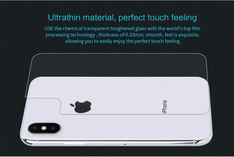 Miếng Dán Kính Cường Lực Mặt Sau iPhone X Hiệu Nillkin 9H có khả năng chống dầu, hạn chế bám vân tay cảm giác lướt cũng nhẹ nhàng hơn, bảo vệ mặt kính lưng sau của dế iu tốt hơn.